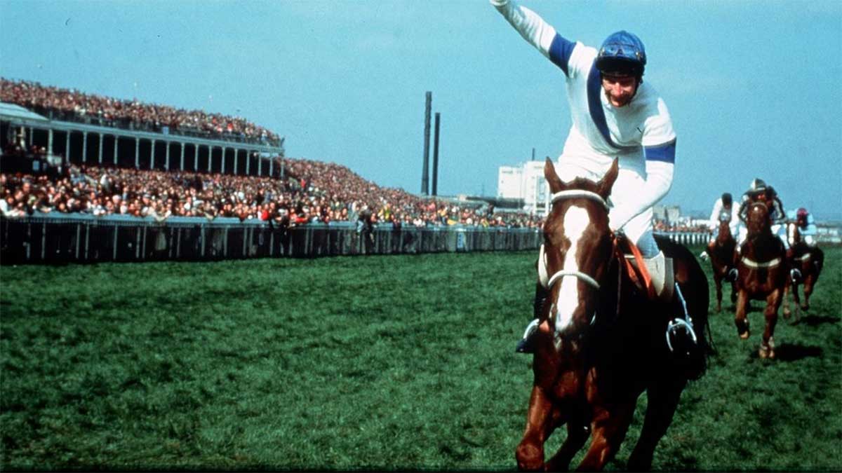 Bob Champion riding horse Aldaniti to victory at the Grand National in 1981