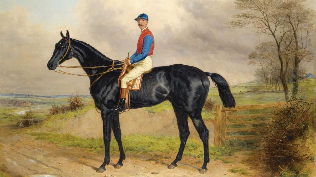 A painting by artist Harry Hall featuring George Ede-Edwards riding The Lamb.